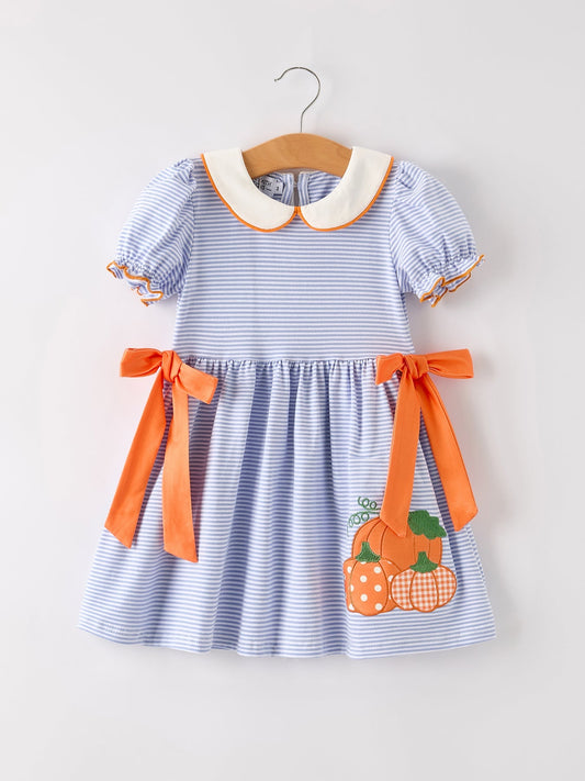 Celebrate Fall in Style with Our Adorable Pumpkin Applique Bow Dress!