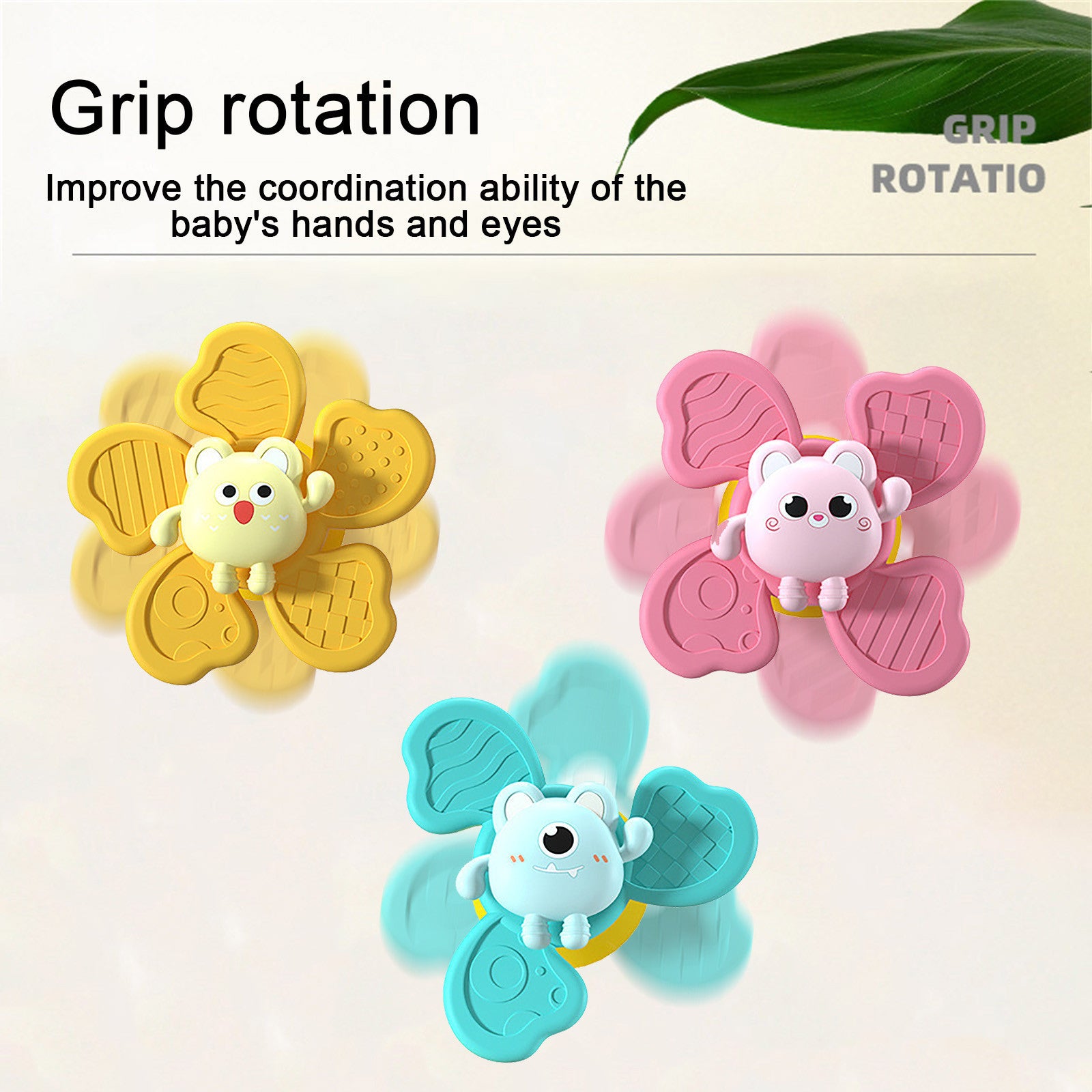 Colorful baby bath spinning toy with animal design and suction cups for infants and newborns
