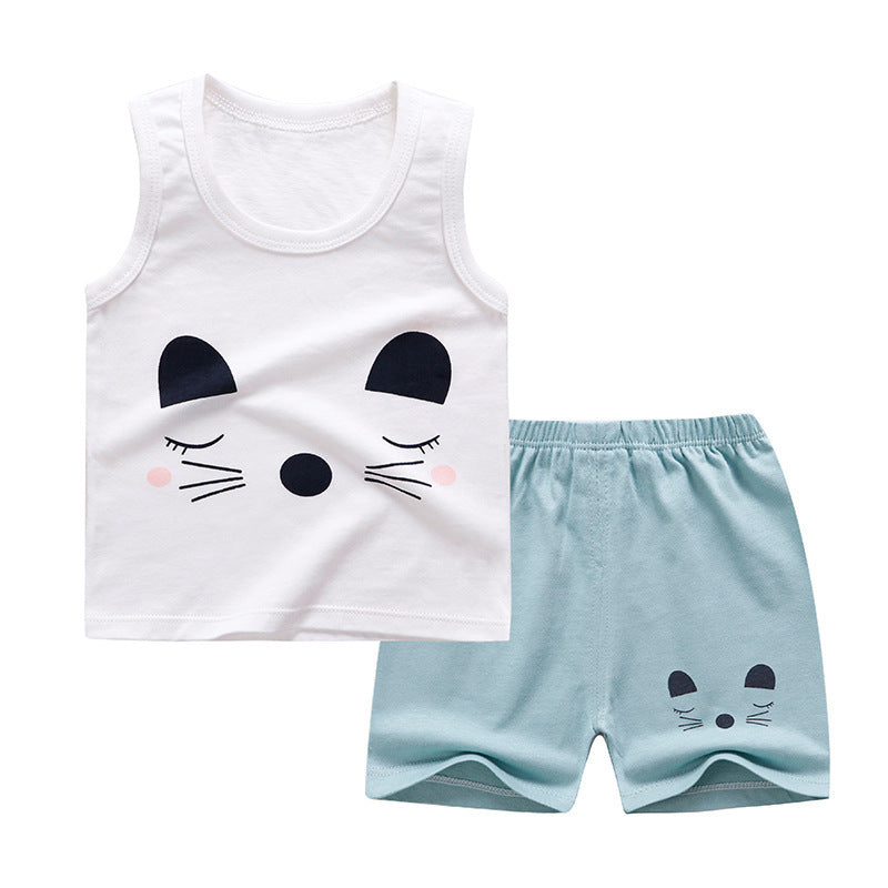 Child wearing short-sleeved cotton summer suit – shirt and matching shorts set for boys