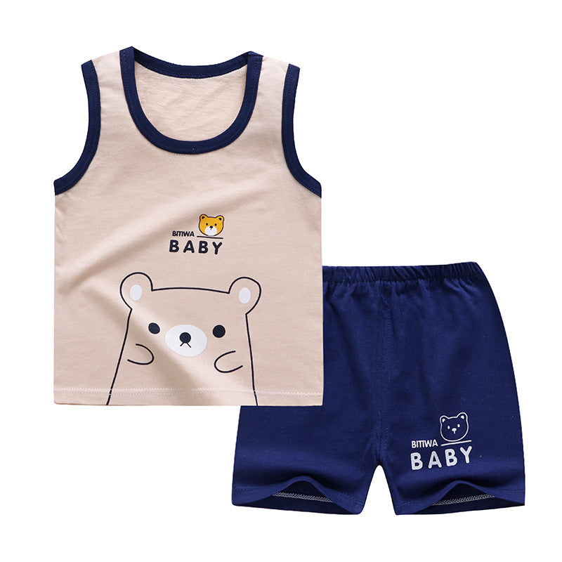 Child wearing short-sleeved cotton summer suit – shirt and matching shorts set for boys