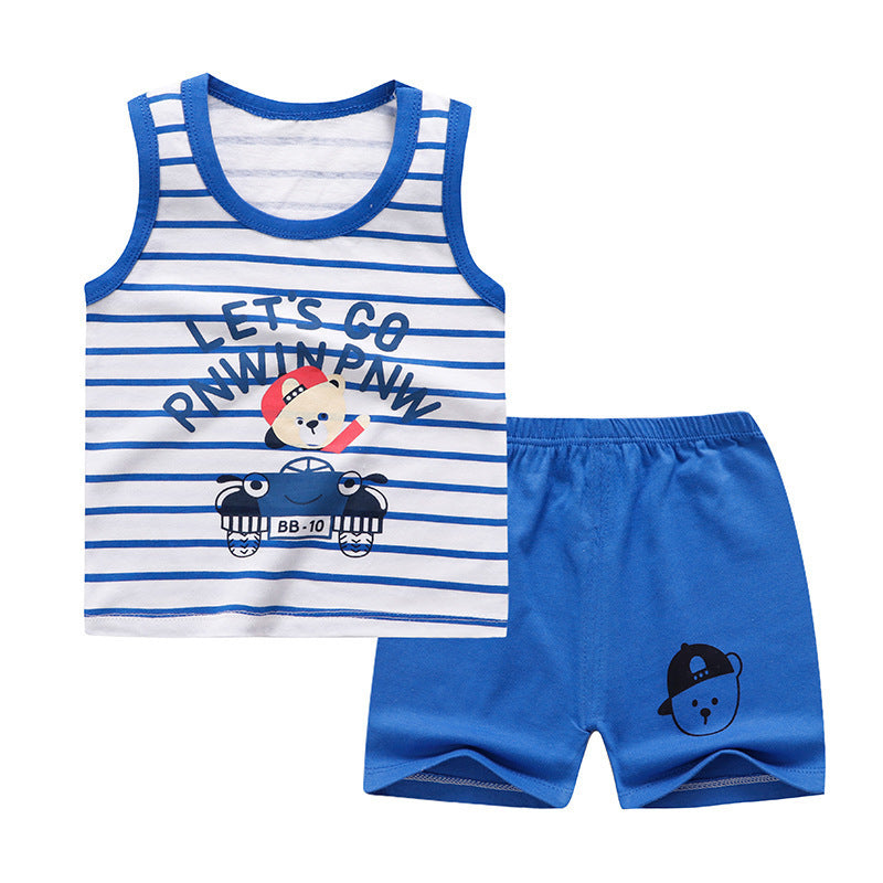 Child wearing short-sleeved cotton summer suit – shirt and matching shorts set for boys