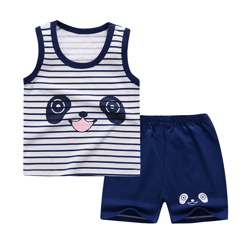 Child wearing short-sleeved cotton summer suit – shirt and matching shorts set for boys