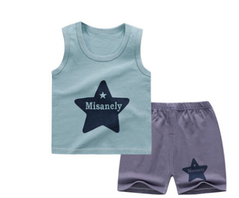 Child wearing short-sleeved cotton summer suit – shirt and matching shorts set for boys