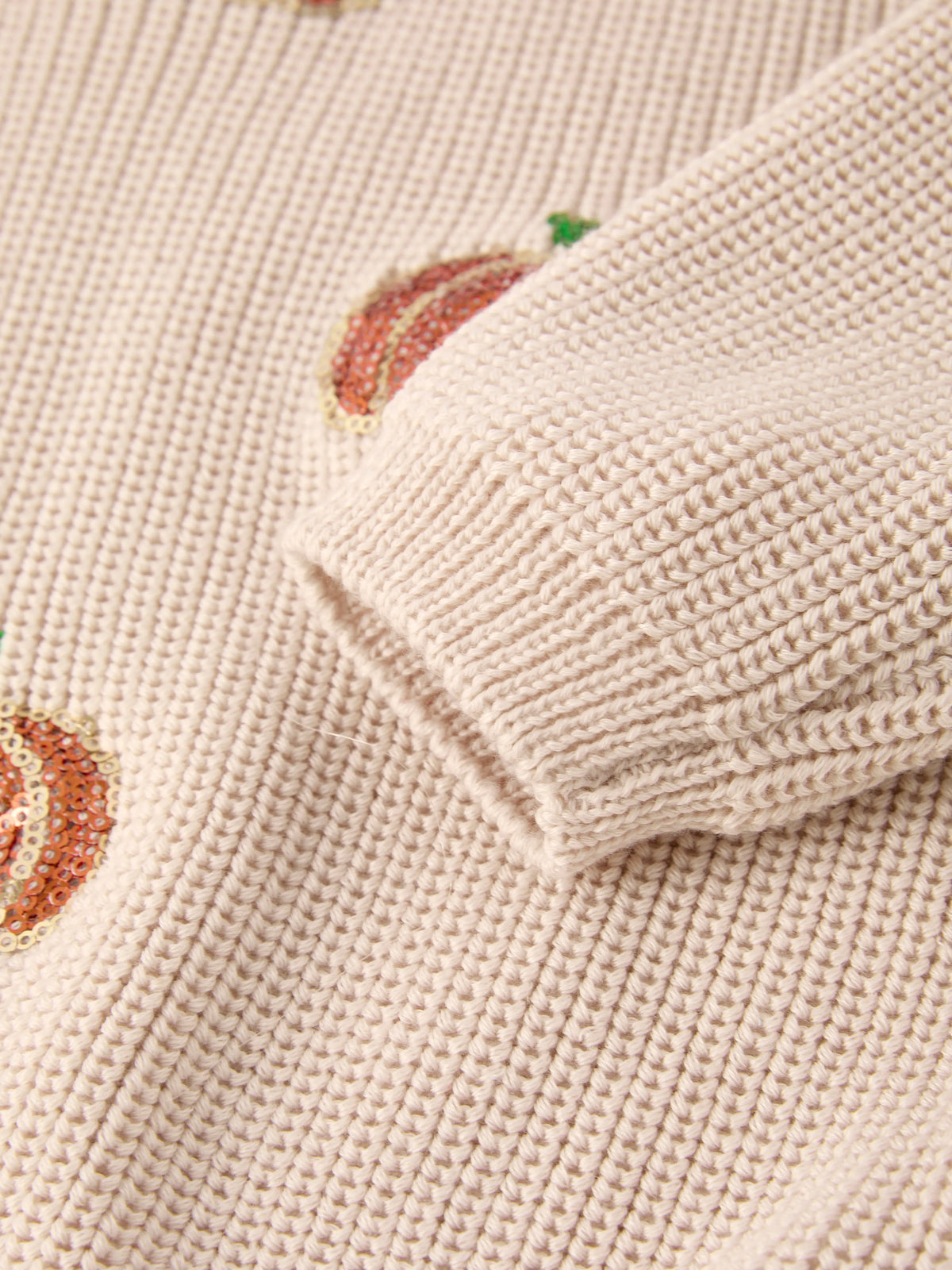 Thanksgiving Halloween Pumpkin Sequin Sweater – Beige, Perfect for Fall Rylee Faith Designs