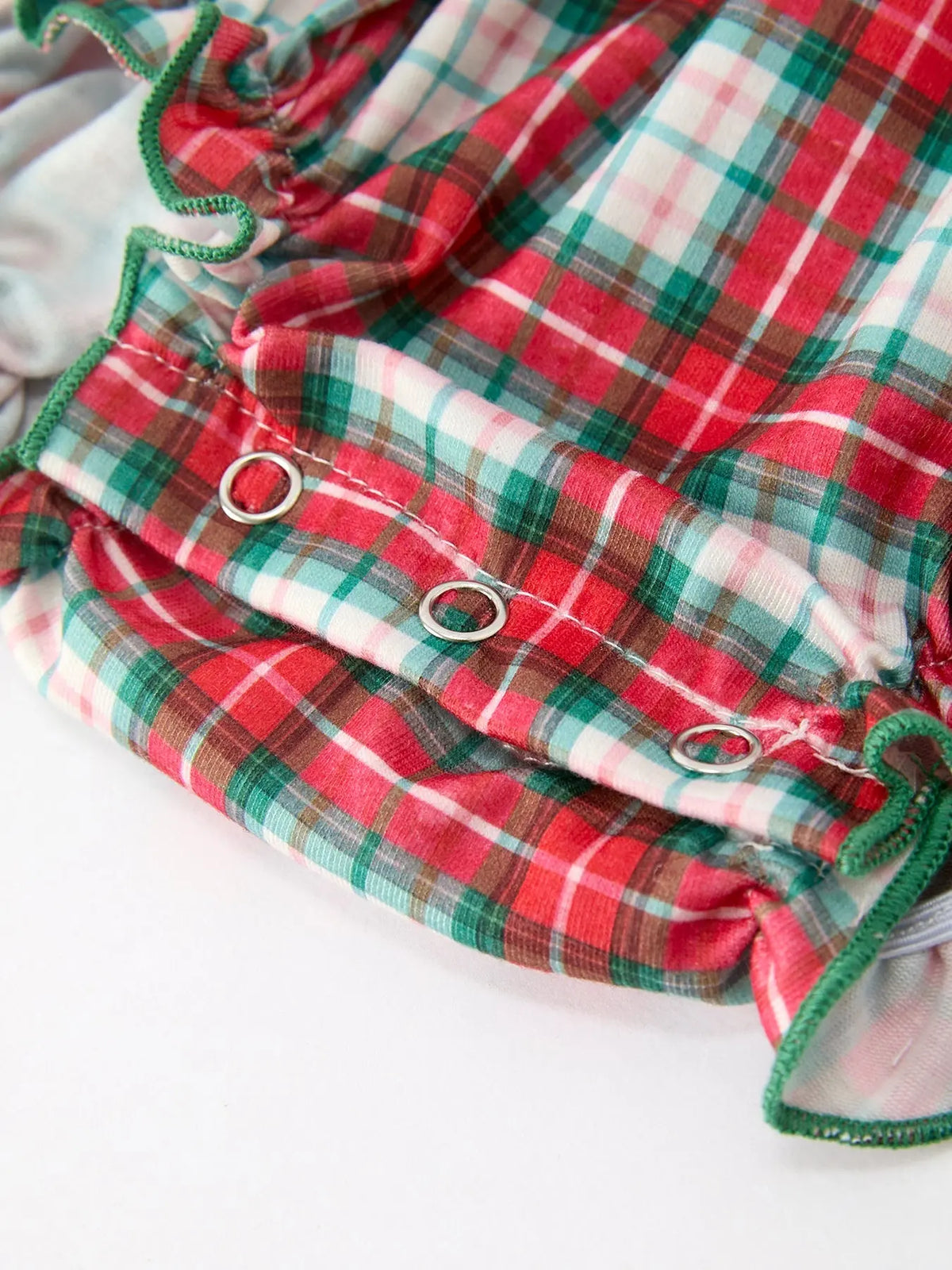 Christmas Tree Plaid Girls Romper Petals Collar Ruffle Rylee Faith Designs