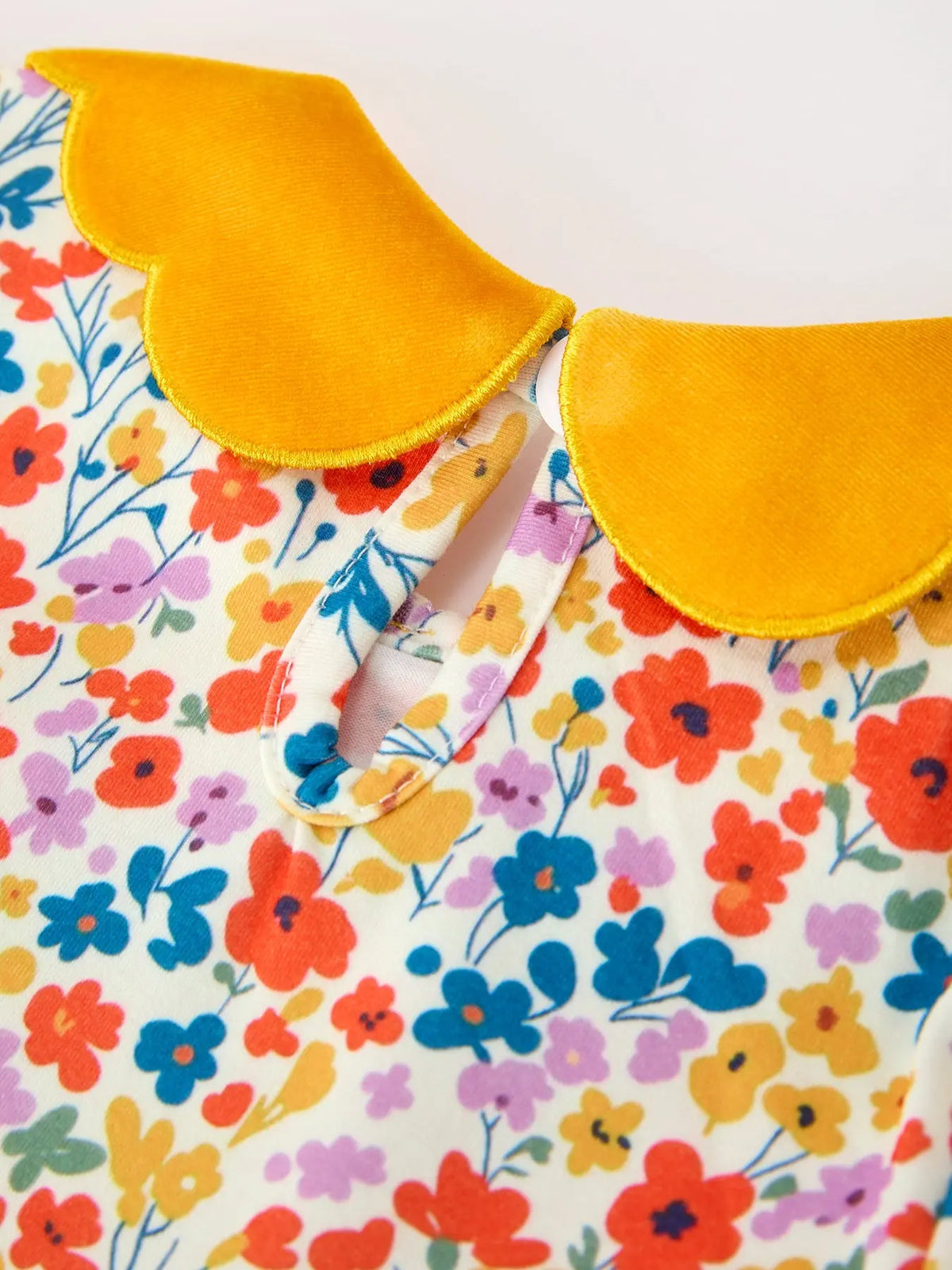 Floral Girls Dress Yellow Velvet Collar Bow Puff Sleeve Dress Rylee Faith Designs