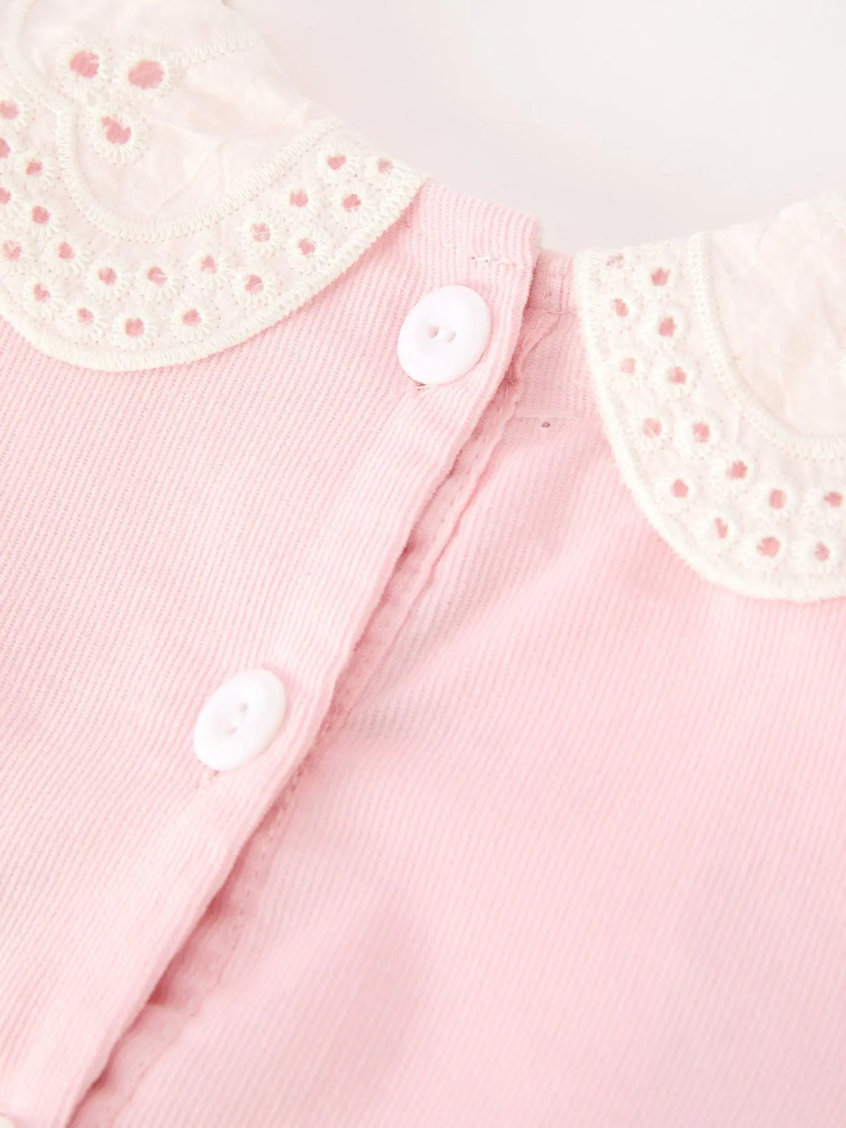 Fall Pink Smocked Girls Corduroy Dress Peter Pan Collar Long Sleeve Floral Detail