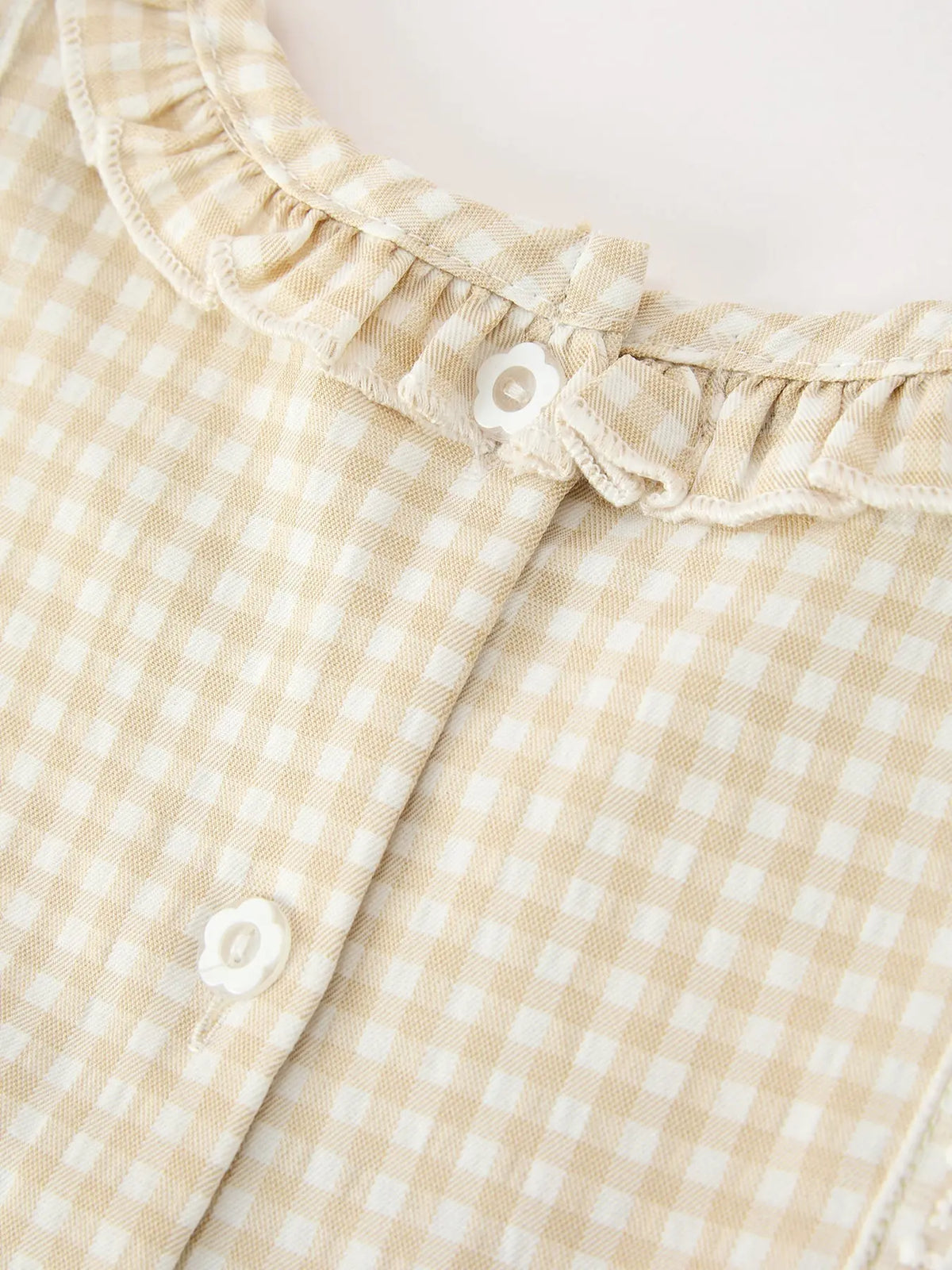 Girls Goose Embroidered Beige Plaid Ruffle Dress