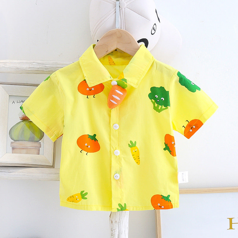 Child wearing summer cartoon overalls with T‑shirt – soft cotton two‑piece suit for toddlers