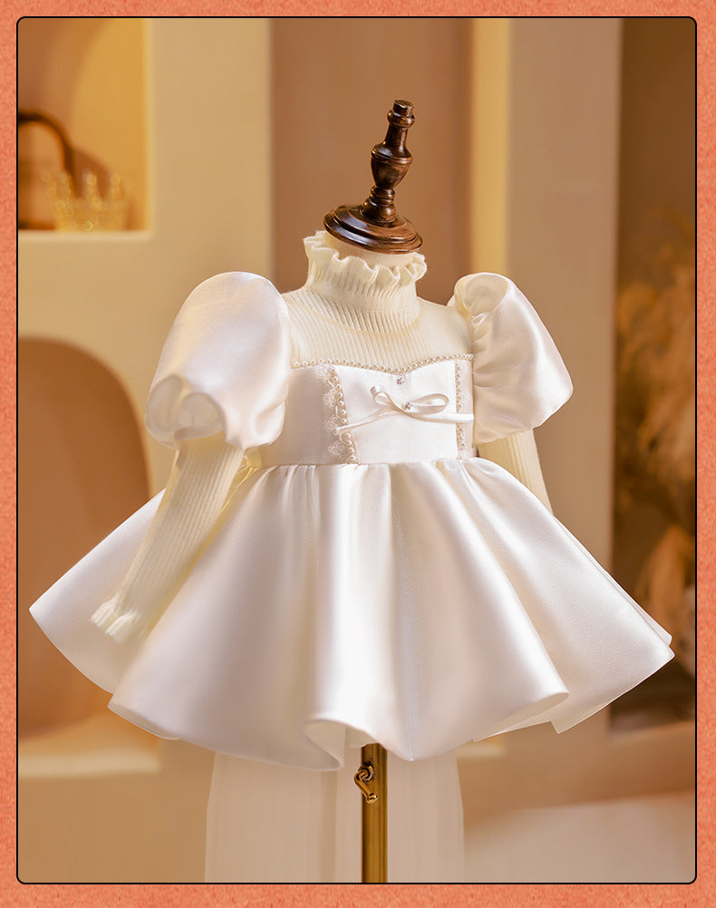 Girls summer princess wedding dress with A-line tulle skirt and lace accents – perfect flower girl outfit