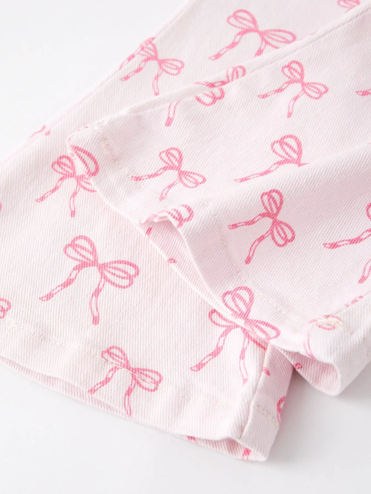 Fall Girls Pink Bow Print Elastic Flared Jeans Denim pant