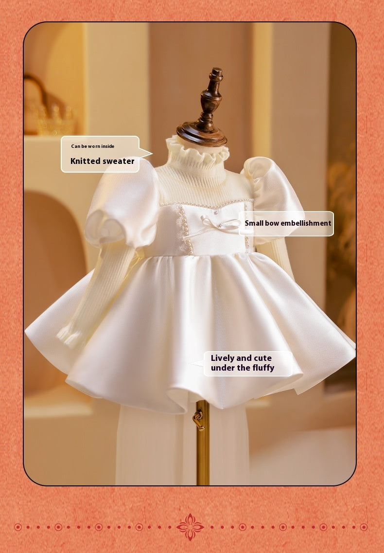 Girls summer princess wedding dress with A-line tulle skirt and lace accents – perfect flower girl outfit