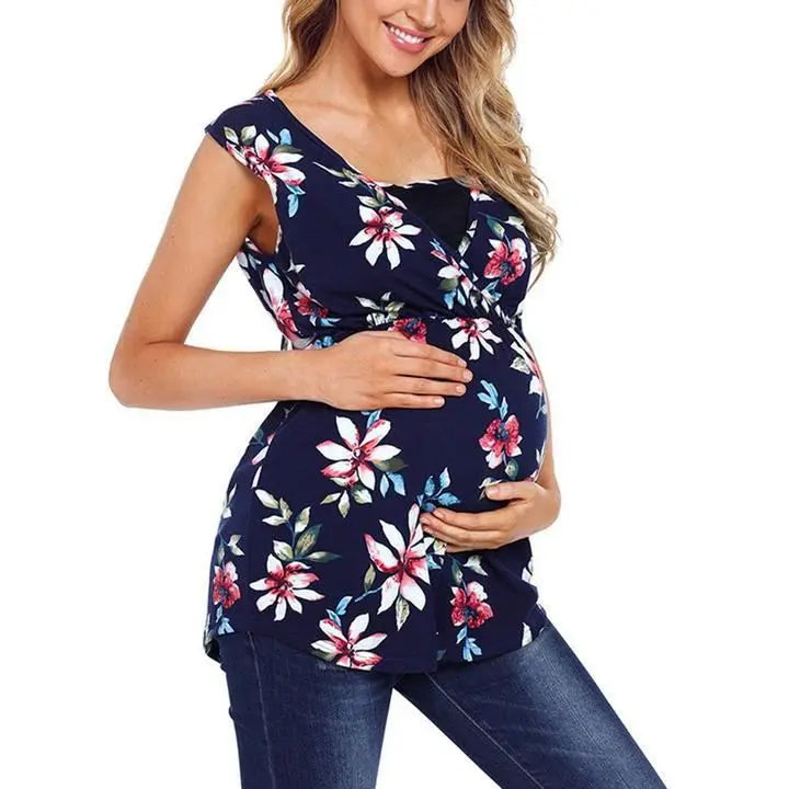 Pregnant Women Floral Printed Vest Maternity Baby Bumpity Boo