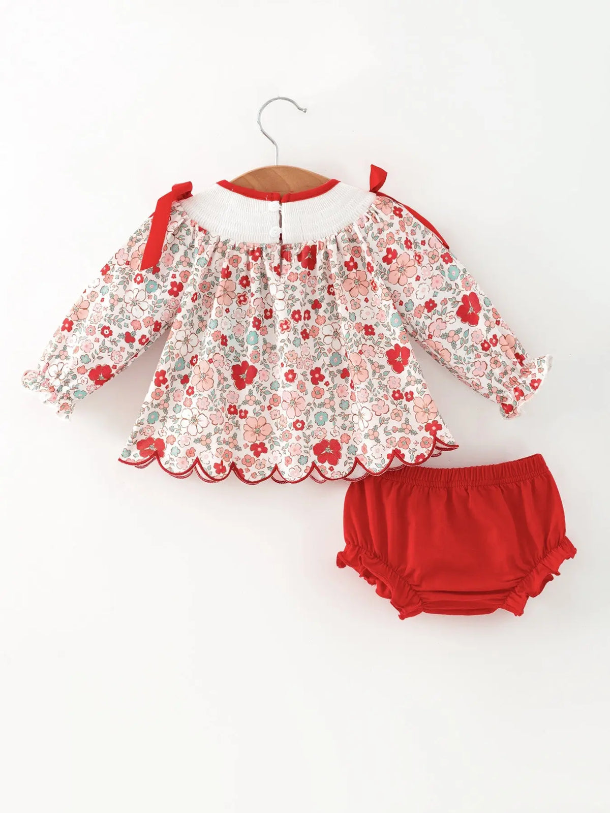 Christmas Red Floral Baby Girl Outfit Set Embroidery Bloomer Set Rylee Faith Designs