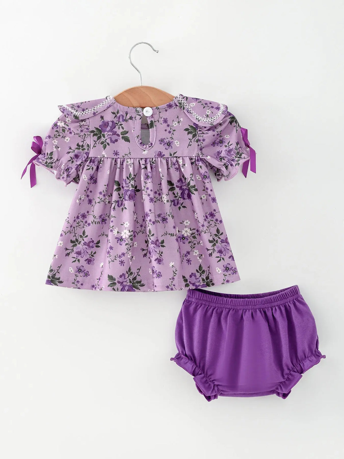 Floral Girls Outfit Set Purple Puff Sleeve Top Bloomers Set Rylee Faith Designs