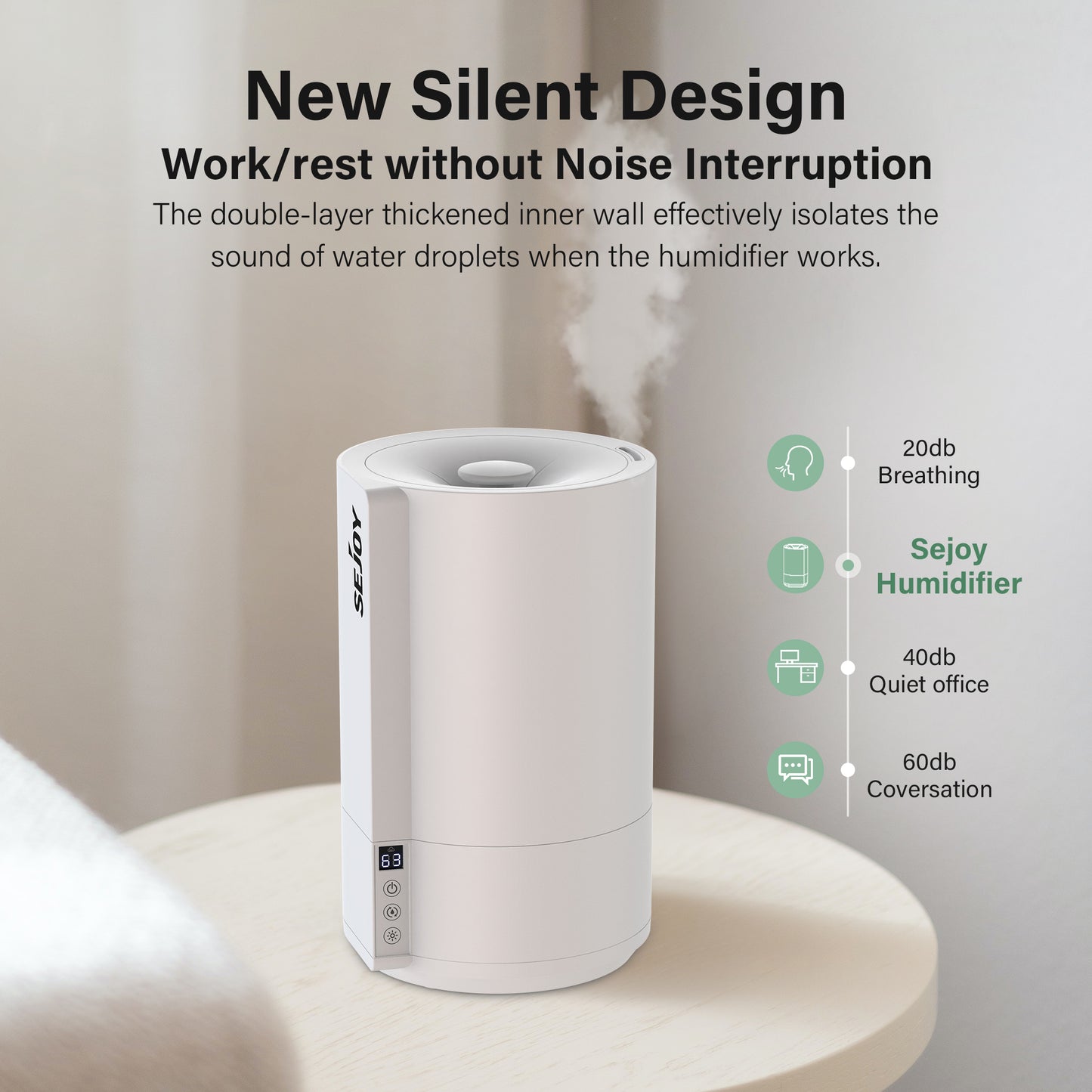 Sejoy Cool Mist Humidifier for Baby – Quiet Bedroom Air Humidifier