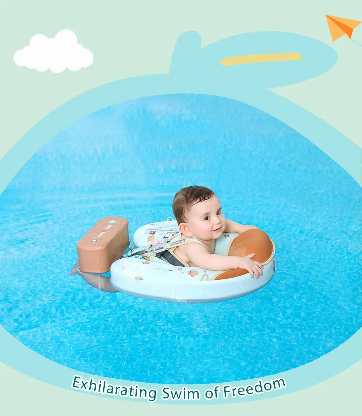 Foldable baby swim float with sun canopy and crotch strap – safe inflatable ring for infants and toddlers