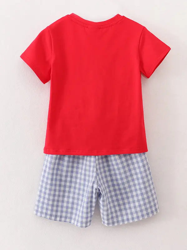 Boys Back to School Pencil Apple Applique Plaid Shorts Set Rylee Faith Designs