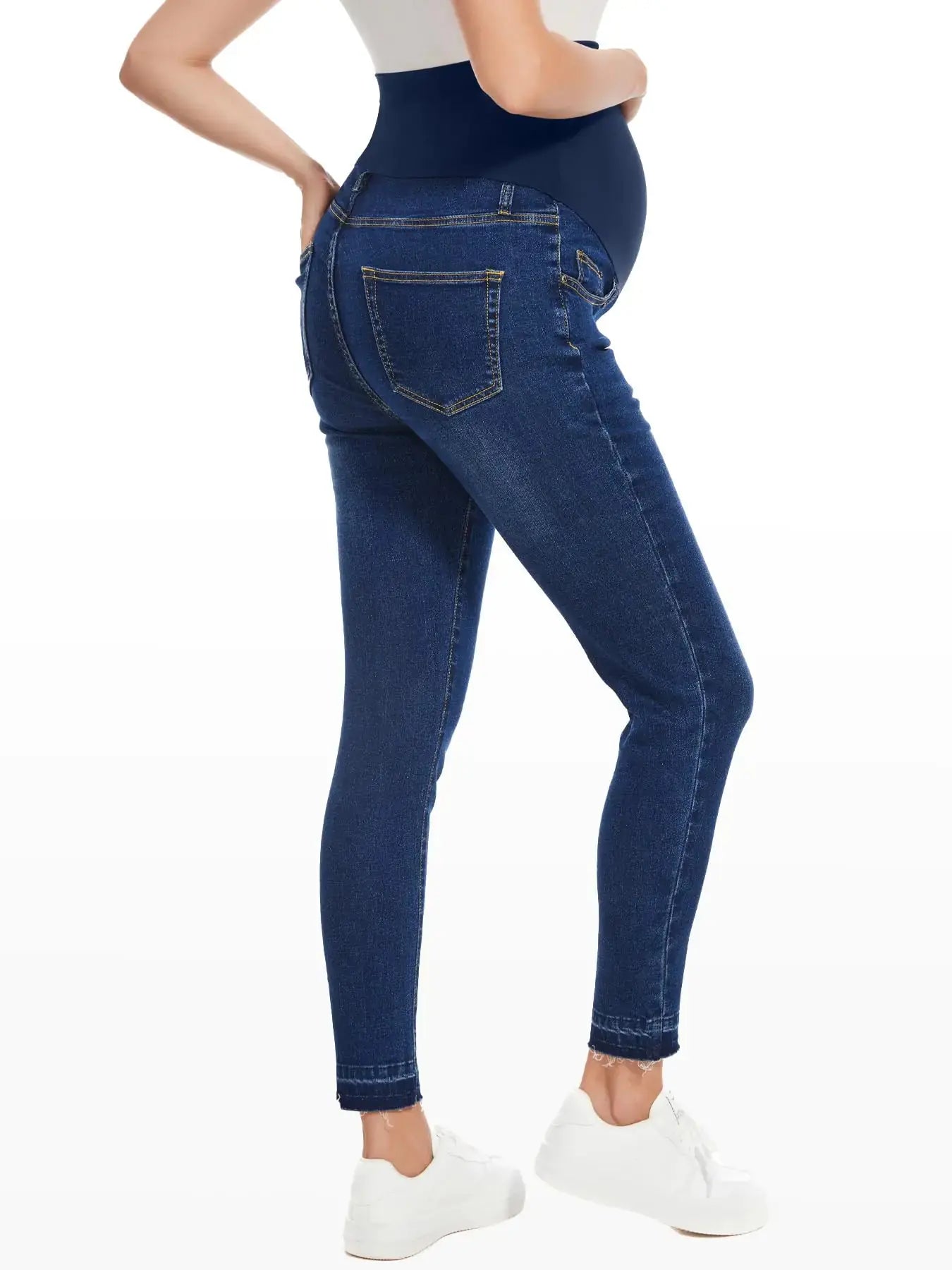 PACBREEZE Women's Maternity Jeans Over Belly Skinny Stretchy Denim Pants Comfy Slim Pregnancy Pants Medium B01: 27'' Vintage Dark Blue Baby Bumpity Boo