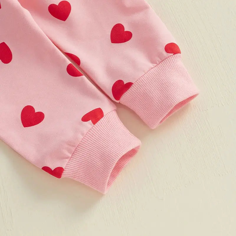 Baby Girls 2-piece Outfit Long Sleeve Embroidery Letters Hoodie with Heart Print Sweatpants Valentines Day Clothes Sets Baby Bumpity Boo