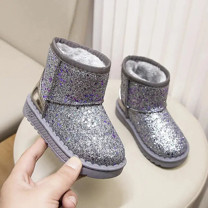 Winter Girl's Snow Boots Glimmer Three Colors Thick Fur Kids Short Boot Warm Beautiful Stylish Slip-on Children Shoes