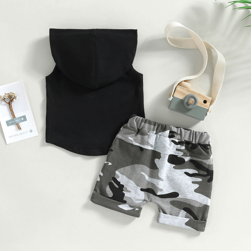 Infant Newborn Baby Boy Summer Clothes Outfits Pocket Hooded Sleeveless Tank Tops Camouflage Elastic Waist Shorts 2Pcs Suit 0-3T