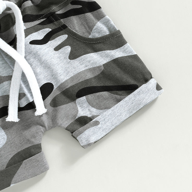 Infant Newborn Baby Boy Summer Clothes Outfits Pocket Hooded Sleeveless Tank Tops Camouflage Elastic Waist Shorts 2Pcs Suit 0-3T