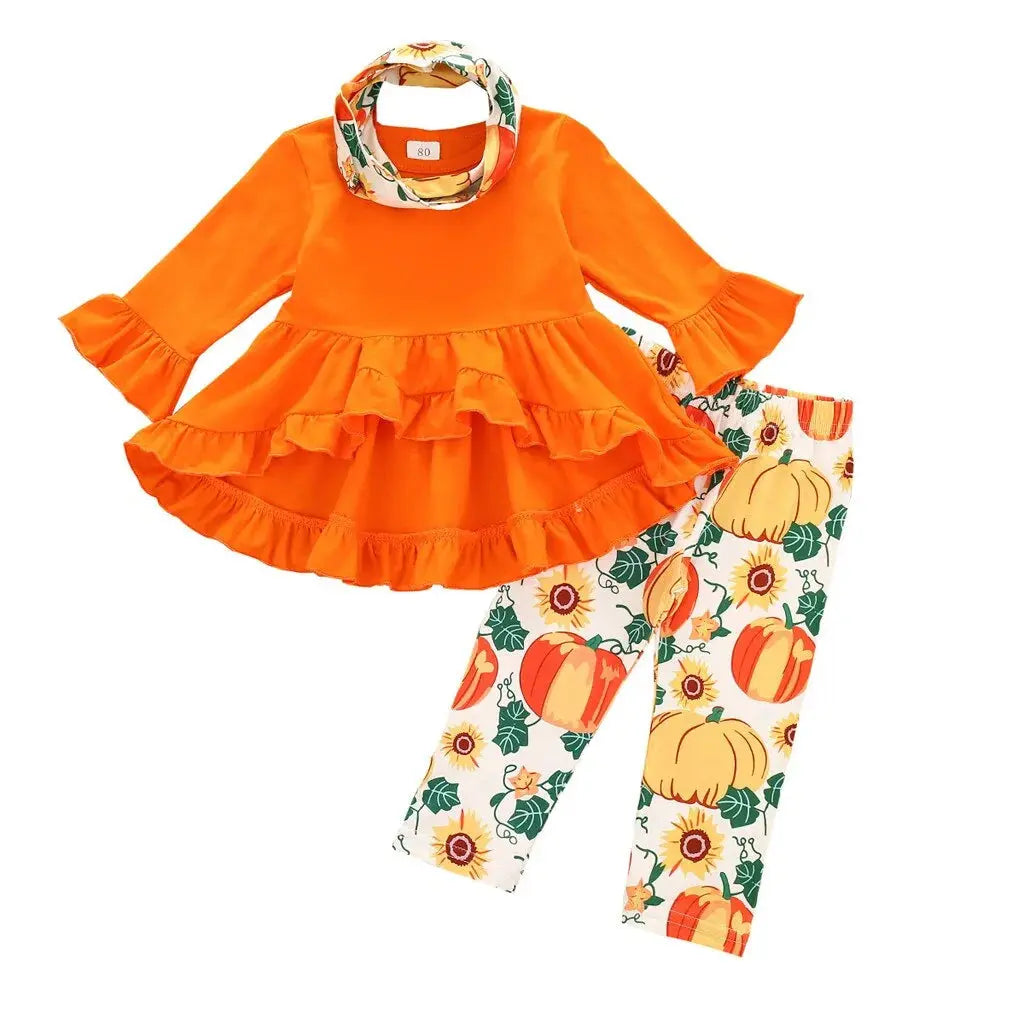 Toddler Halloween Pumpkin Print Dress Set Baby Bumpity Boo