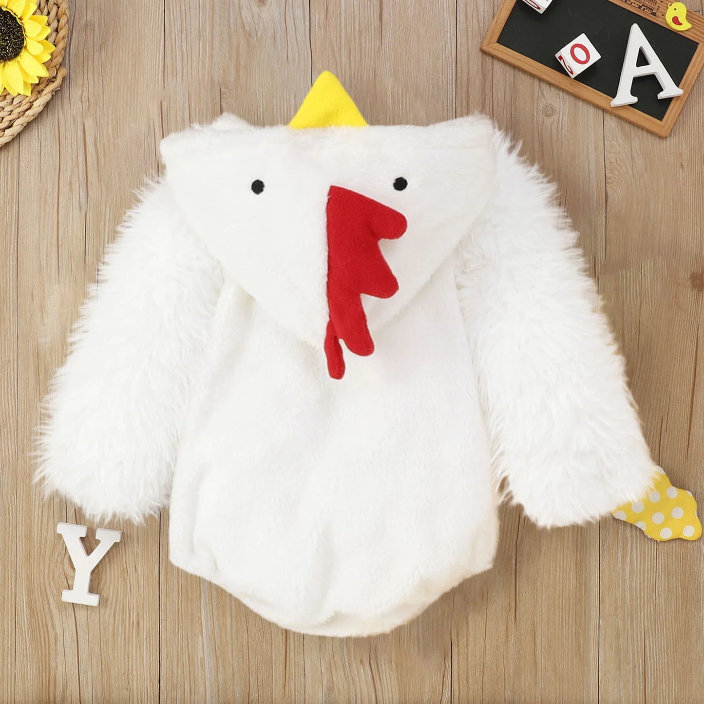 Infant Baby Romper Hoodie Fleece Baby Costume Cartoon Rooster Jumpsuit Cosplay Girls Romper Clothes
