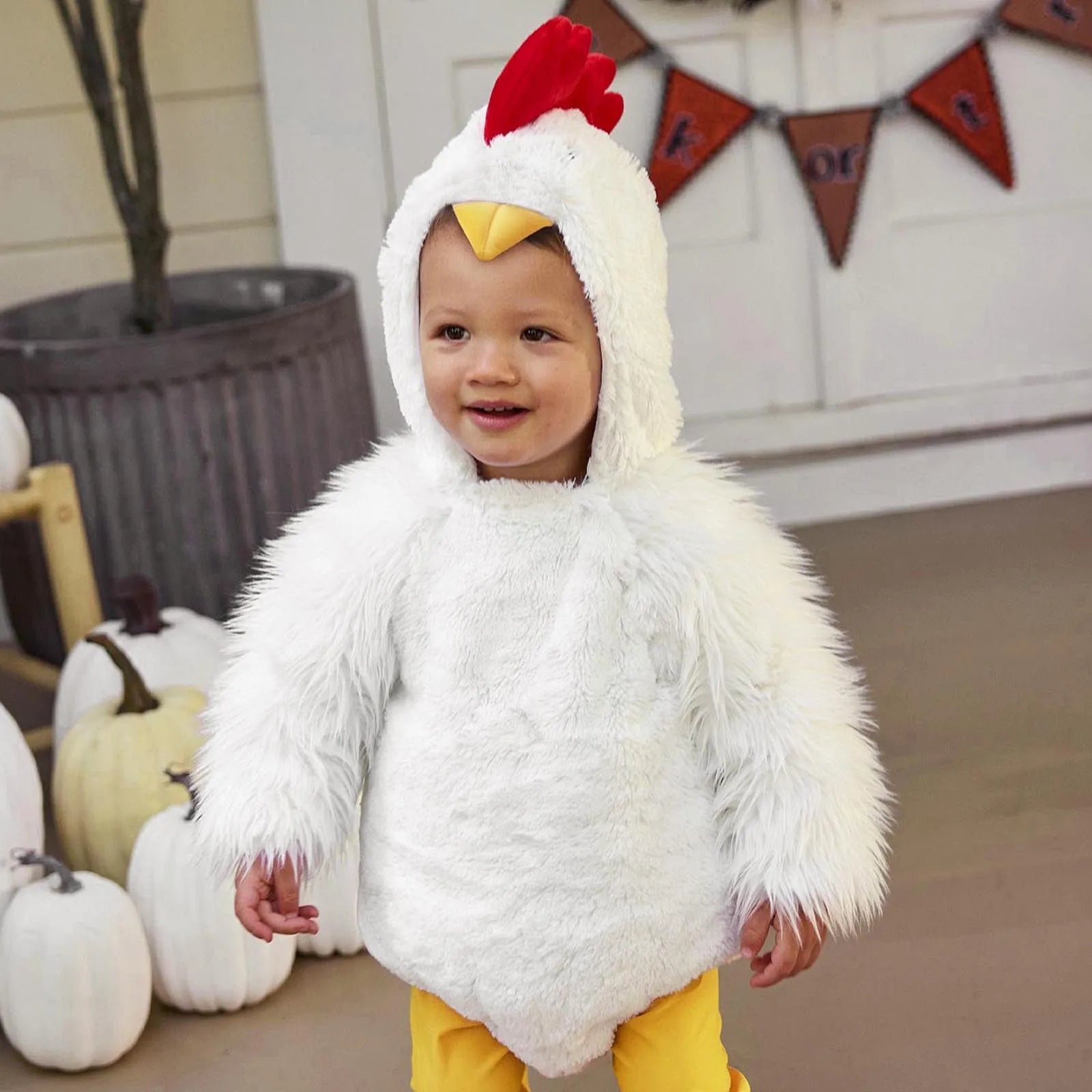 Infant baby romper fleece hoodie with cartoon rooster costume design for girls, perfect for cosplay or Halloween