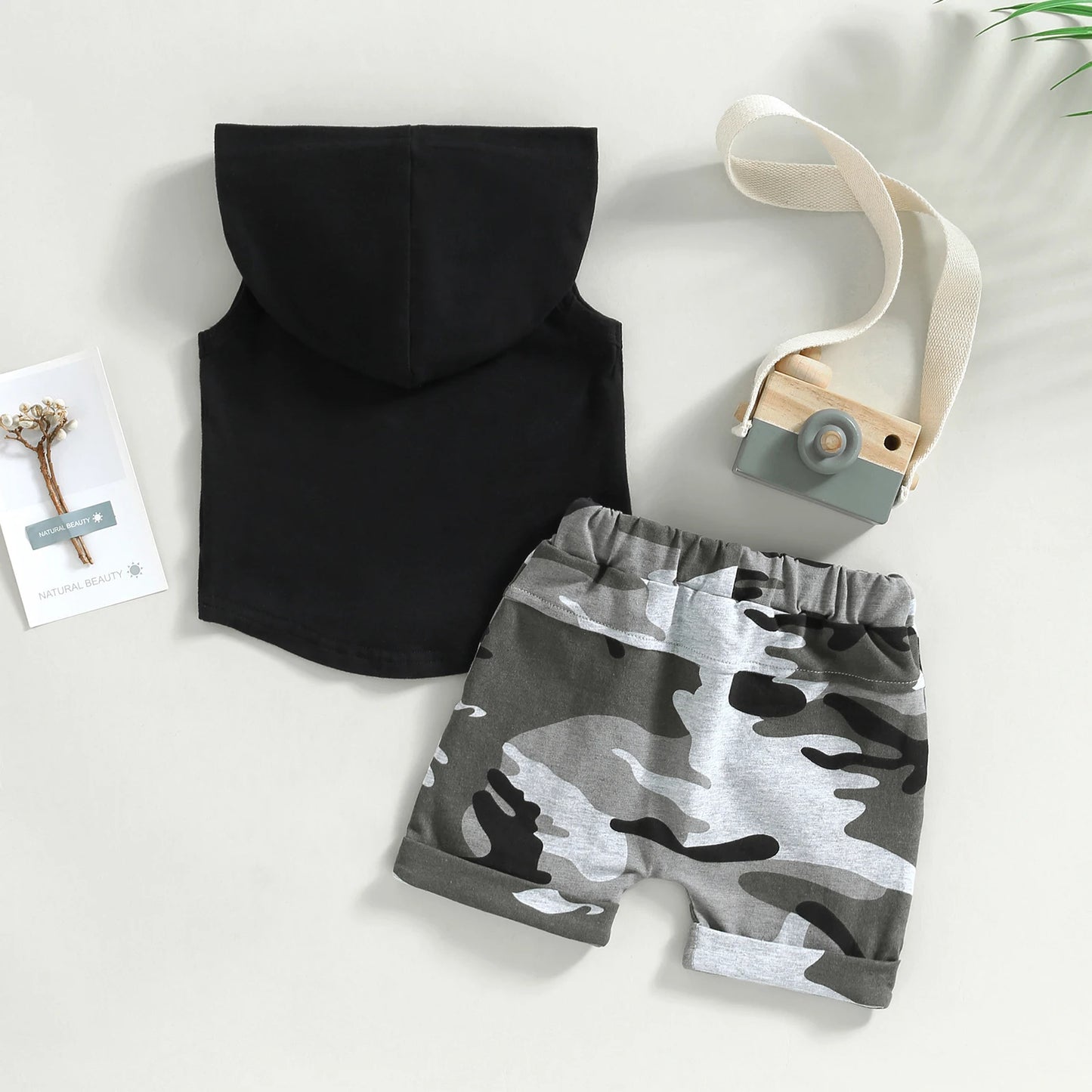 Infant Newborn Baby Boy Summer Clothes Outfits Pocket Hooded Sleeveless Tank Tops Camouflage Elastic Waist Shorts 2Pcs Suit 0-3T
