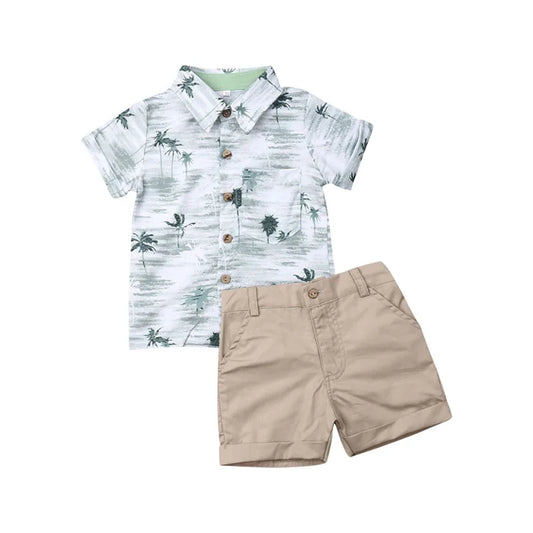 Toddler baby boy Easter outfit with bunny print T-shirt and plaid shorts set for summer 0-3 years