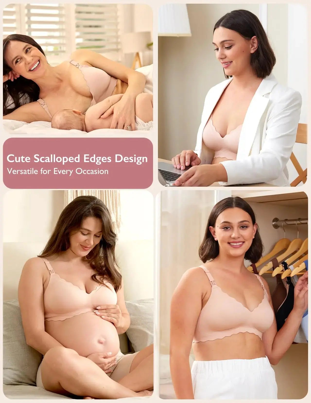 Momcozy Nursing Bras for Breastfeeding, Seamless Pregnancy Maternity Bra Wireless Classic Jelly Strip Support Nursing Bra XX-Large 3 Pack-black, Oyster Pink, Cream Baby Bumpity Boo