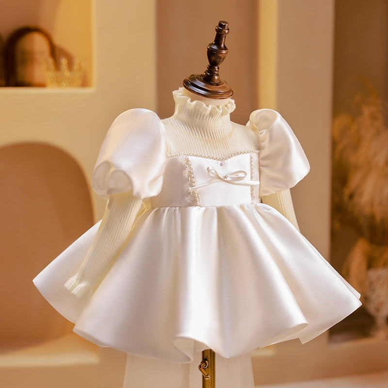 Girls summer princess wedding dress with A-line tulle skirt and lace accents – perfect flower girl outfit