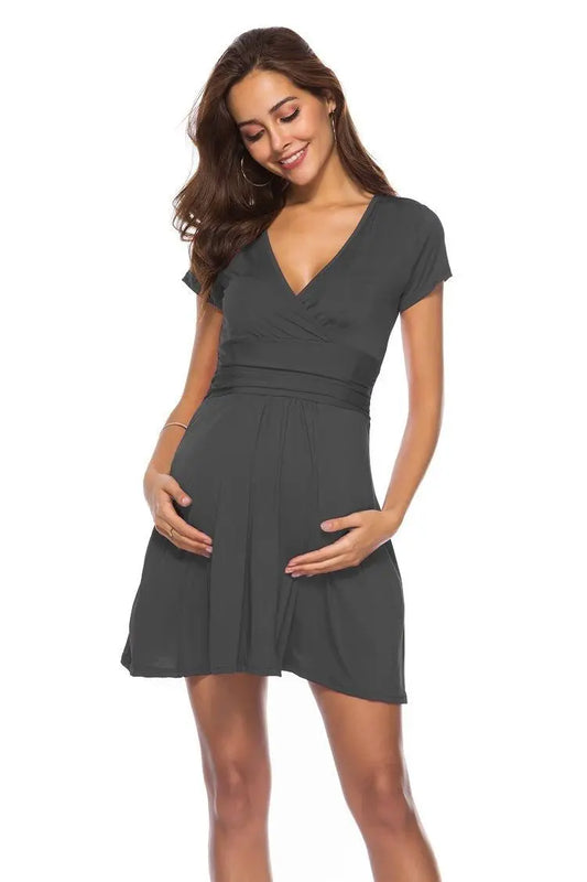 Embrace Comfort and Style with Our Deep V-Neck Maternity Dress - Baby Bumpity Boo