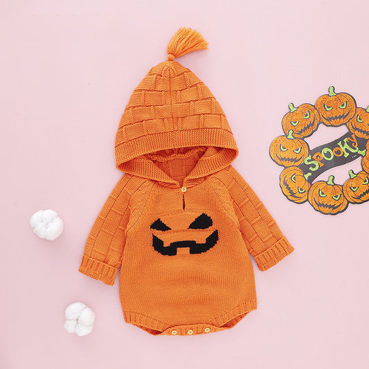 Halloween Baby Hooded Knitted Siamese Triangle Rompers Jumpsuit