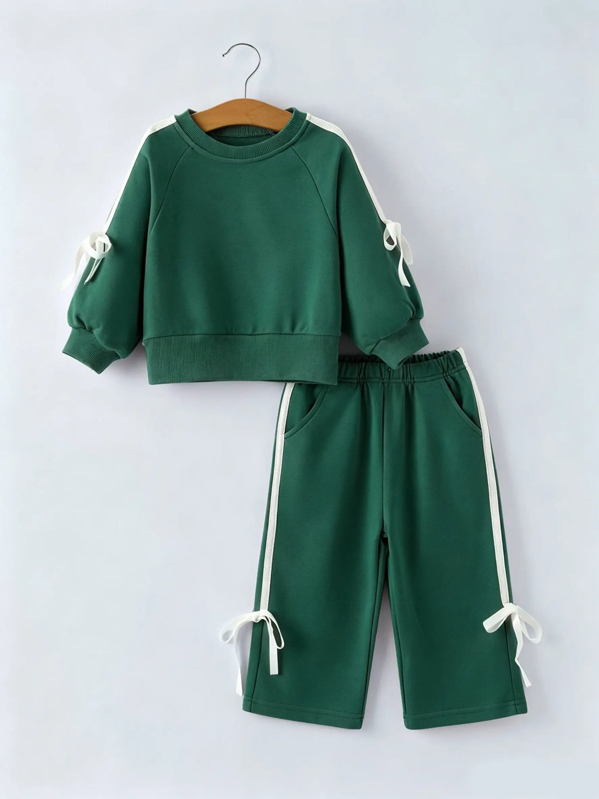 Girls Pink Bow Trim Sweatshirt and Pants Set