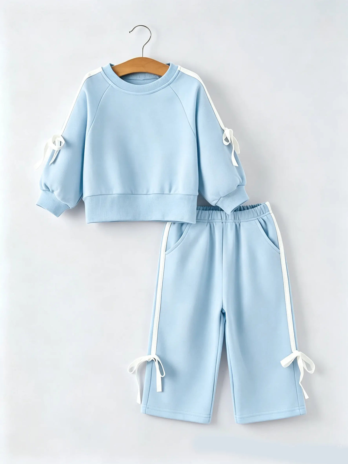Girls Pink Bow Trim Sweatshirt and Pants Set