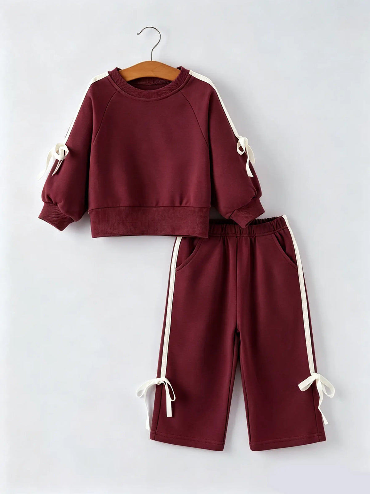 Girls Pink Bow Trim Sweatshirt and Pants Set