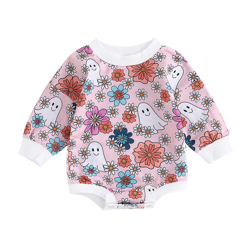 Halloween Baby Jumpsuit Flower Ghost Long-sleeve Jumpsuit Children's Jump Suit