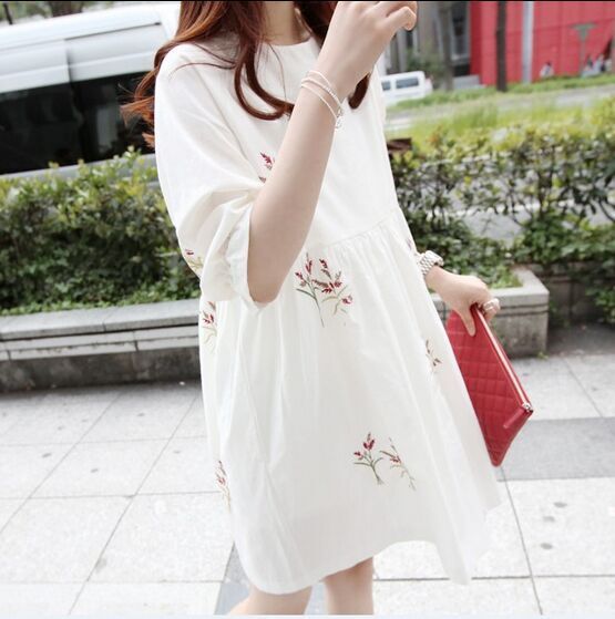 Cotton And Linen Embroidery Maternity Dress And Nursing Clothes