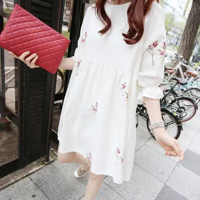 Cotton And Linen Embroidery Maternity Dress And Nursing Clothes Baby Bumpity Boo