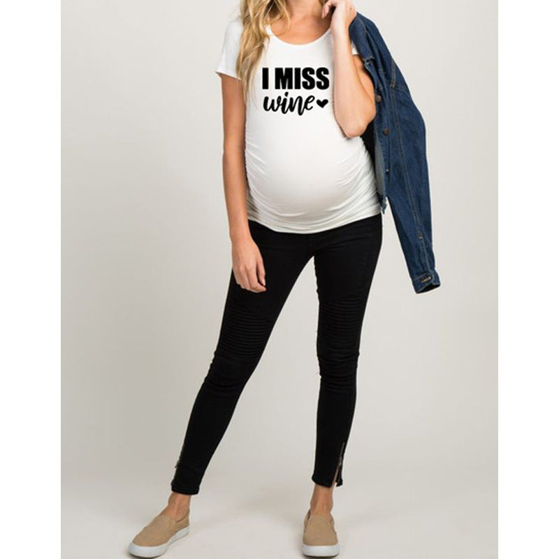 Women T-Shirt Maternity Funny Letter Tops O-Neck Pregnancy Women