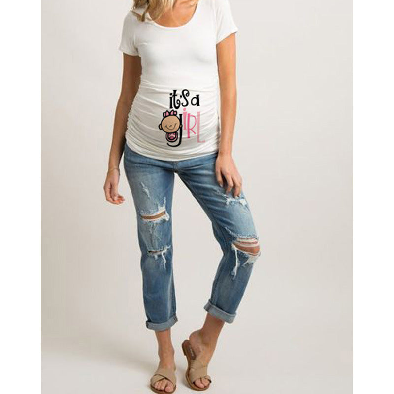 Women T-Shirt Maternity Funny Letter Tops O-Neck Pregnancy Women