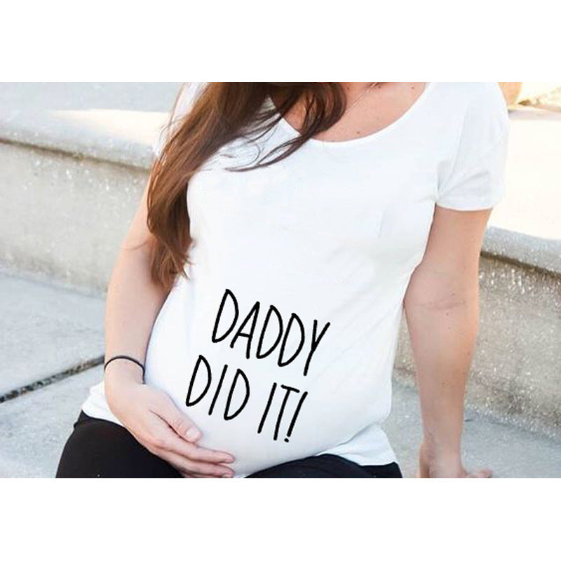 Women T-Shirt Maternity Funny Letter Tops O-Neck Pregnancy Women