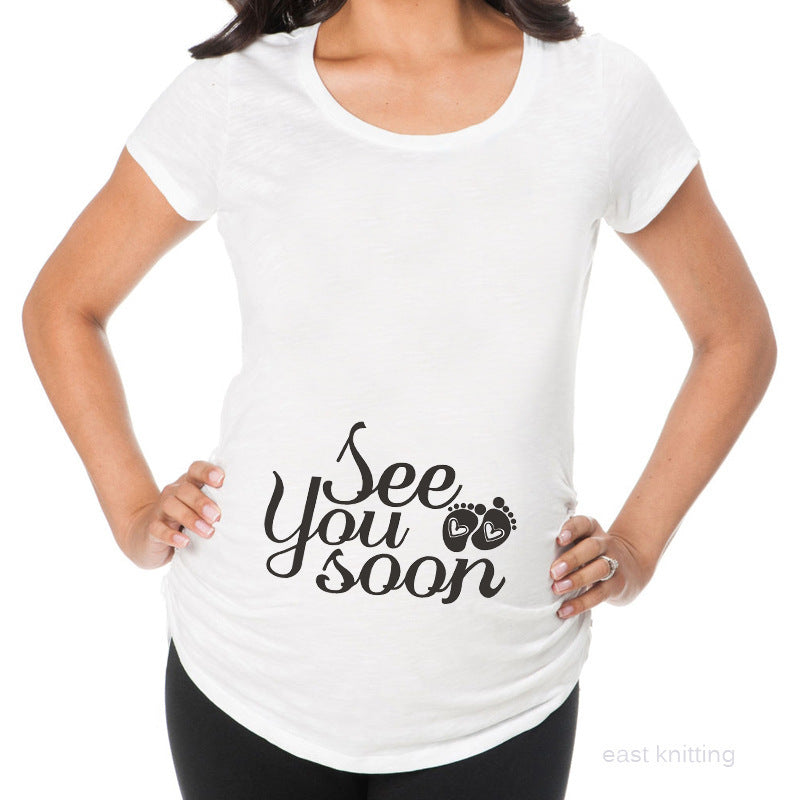 Women T-Shirt Maternity Funny Letter Tops O-Neck Pregnancy Women