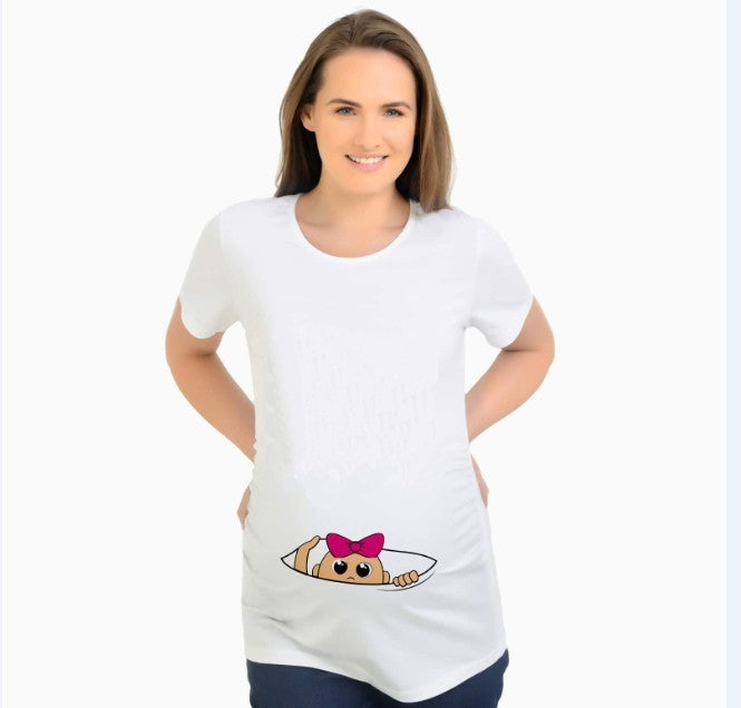 Women T-Shirt Maternity Funny Letter Tops O-Neck Pregnancy Women