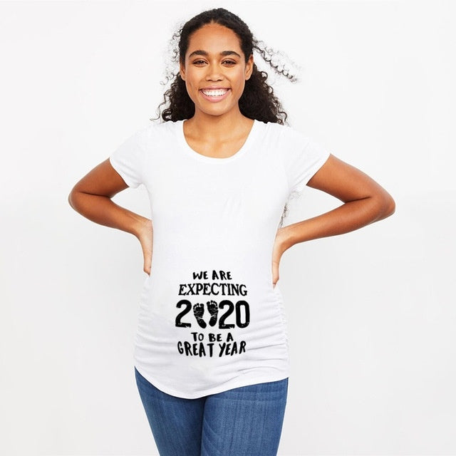 Women T-Shirt Maternity Funny Letter Tops O-Neck Pregnancy Women