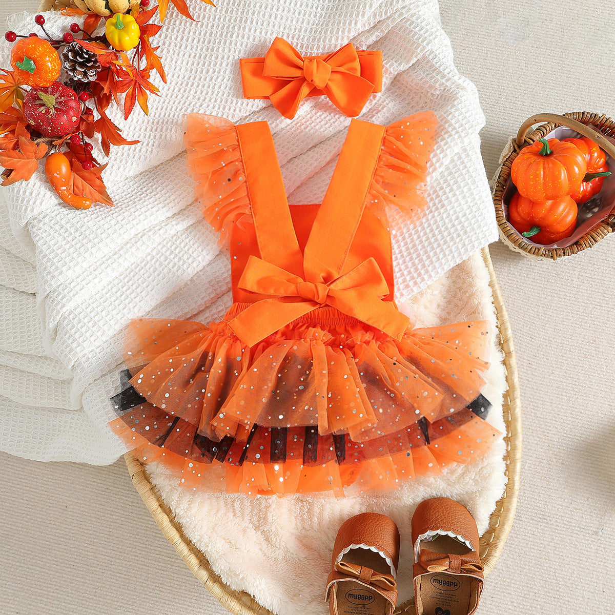 Halloween Baby Jumpsuit Children's Funny Pumpkin Mesh Romper