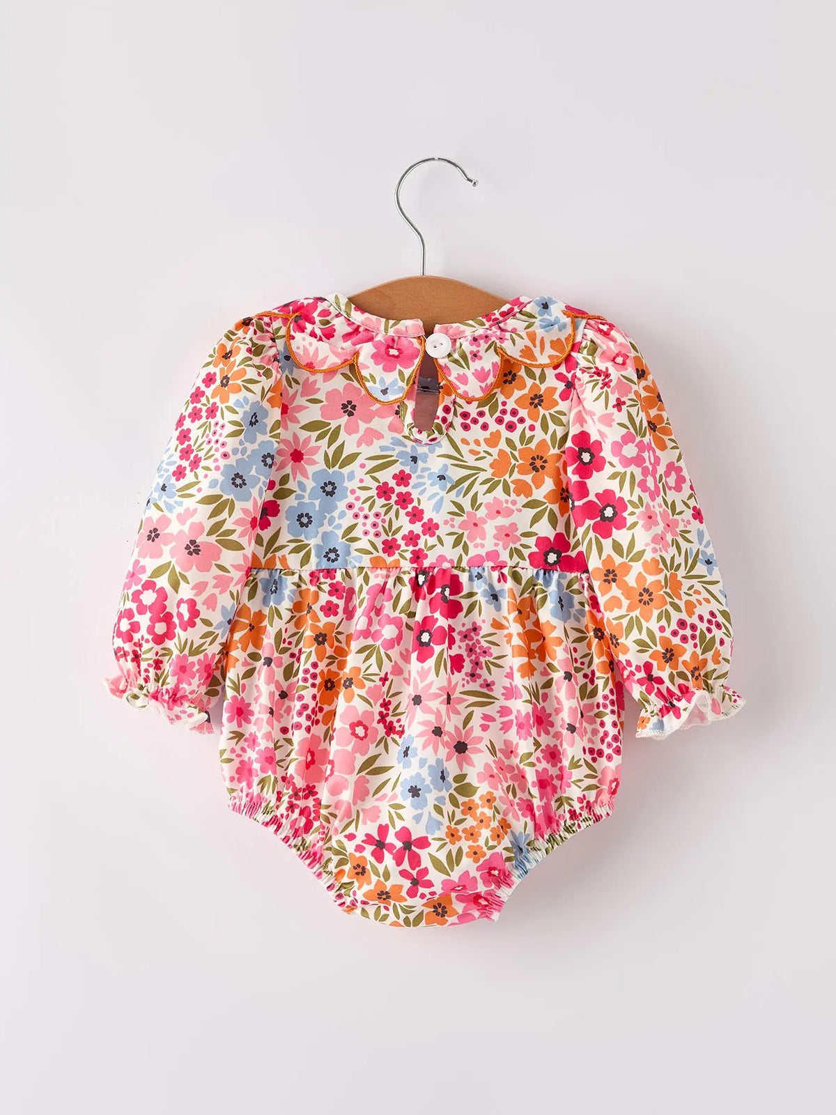 Fall Halloween & Thanksgiving Pumpkin Bow Smock Embroidered Floral Baby Girl Romper Rylee Faith Designs